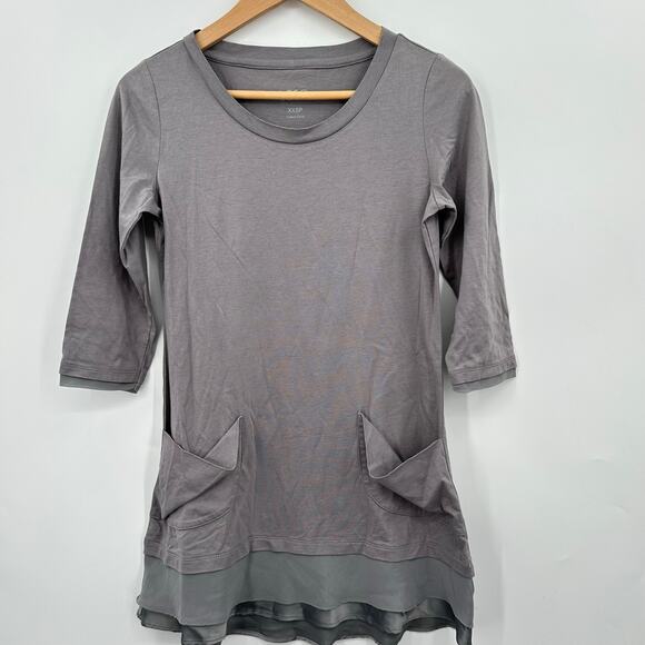 LOGO by Lori Goldstein Gray Jersey Tunic w/ Layered Satin Chiffon Hem 2XSP - Picture 1 of 10